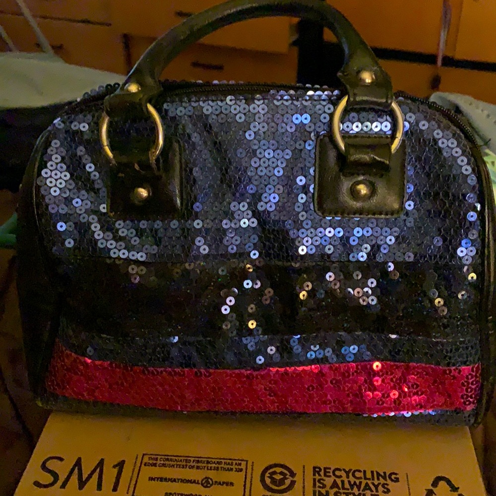 Sparkle in this Blue,Black&Pink sequence handbag